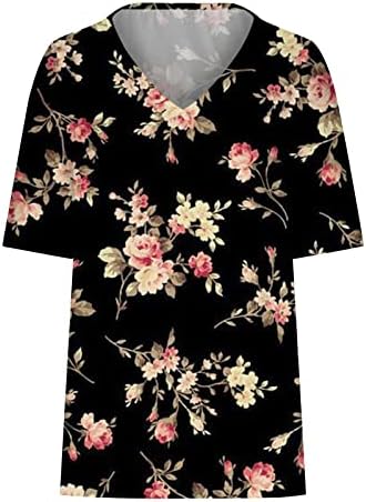 חולצת טי קיץ גדולה לנשים חולצה מודפסת פרחונית מודפסת נ 'צוואר שרוול קצר מסתיר צמרות טוניקת בטן
