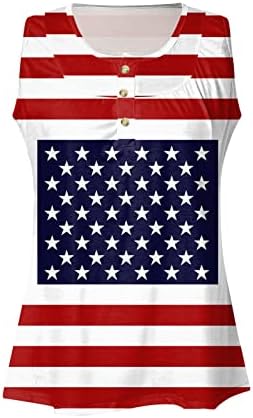 גופיות הנלי אורך ארוך לנשים חולצות התלקחות רופפות ארהב דגל הדפסת כפתור טוניקה זורמת חולצת חולצה