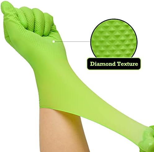 Titanflex Thor Grip Heavy Duty Green Green תעשייה כפפות ניטריל עם מרקם יהלום מוגבה, 8 מייל, טקס חינם, תיבת 50-ct