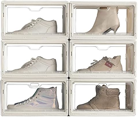 קופסת נעליים גדולה של Oroonoko לנעלי ספורט אחסון, 6 חבילות קופסת נעליים תצוגה מפלסטיק קשה עם דלת שפתית ברורה לנעלי