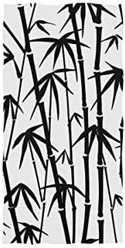 יער במבוק נאנלה עם עלי גזע צמח בוטני עיצוב שחור לבן עיצוב מגבות רחצה רכות מגבות יד סופגות מגבות
