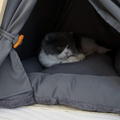אוהל חיות מחמד לחיות מחמד עם כרית עבה מיטת גורים ניידת לכלבים וחתולים קטנים כלבים מתקפלים בית עם כרית לפנים