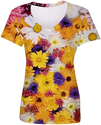 נשים של חולצה טוניקות כושר רופף קצר שרוול קיץ חולצות פרח חולצה
