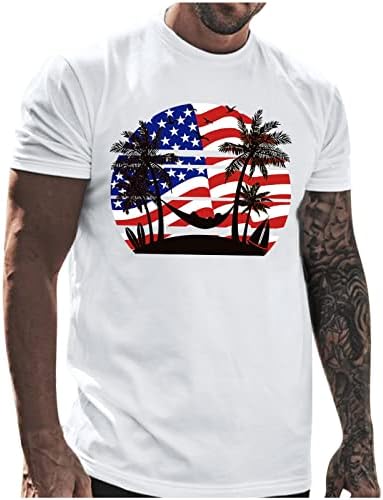 חולצת טריקו של שרוול קצר של ZDFER של ZDFER יום עצמאות רגיל יום עצמאות דגל אמריקאי הדפס קלאסי טייז