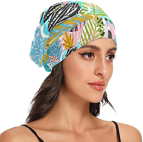 כובע עבודה של כובע שינה כפפות כפיות דקל עלים צמחים טרופיים פרחוניים לנשים לעטוף לילה בגדי שיער