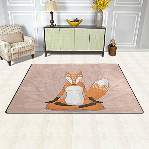 שטיח אזור Welllee, שועל חמוד יושב יוגה על שטיח רצפה של לוטוס שטיח לא החלקה למגורים בחדר מעונות דקור