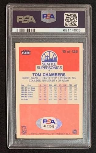 טום צ'יימברס 1986 פלר כדורסל חתום כרטיס טירון מס '15 PSA מדורגת אוטומטית 10 - כרטיסי טירון של כדורסל