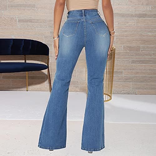 מכנסי ג'ינס מותניים גבוהים לנשים לנשים כפתור מיקרו חור פס חור דק קפרי נמתח מכנסי מכנסיים