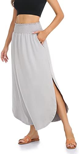 Carpetcom לנשים מזדמנים רופפות רופפות חריצי טרקלין מותניים גבוהים ארוכות חצאיות עם כיסים