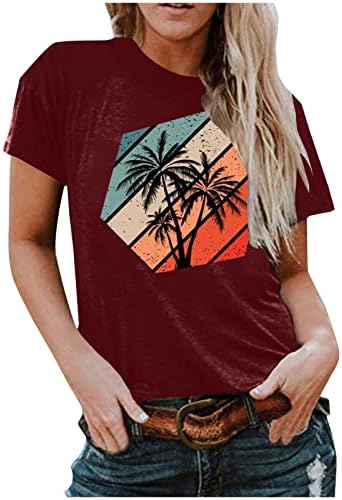נשים שקיעות חוף קיץ עצי קוקוס חולצה שרוול קצר ויברציות טובות