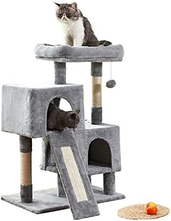 חתול עץ חתול מגדל, 34.4 סנטימטרים חתול עץ עם גירוד לוח, 2 יוקרה דירות, חתול עץ לחתולים גדולים, יציב וקל