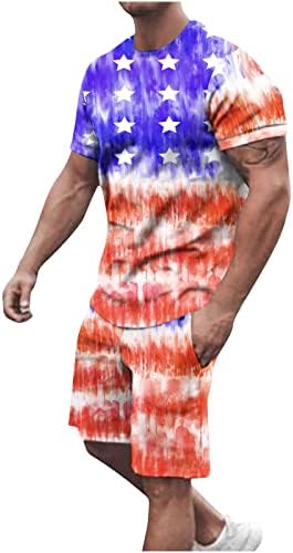 תלבושות 4 ביולי של גברים תלבושות דגל אמריקאי גזעים מודפסים סטים חולצה של שני חלקים 2023 סט חולצה של יום העצמאות