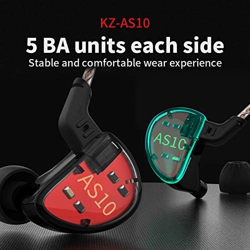 EZ EAR KZ AS10 HIFI אוזניות קוויות באוזניות של צג אוזניים, 5 ארמורות מאוזנות 5BA אוזניות קווית קווית מבטל