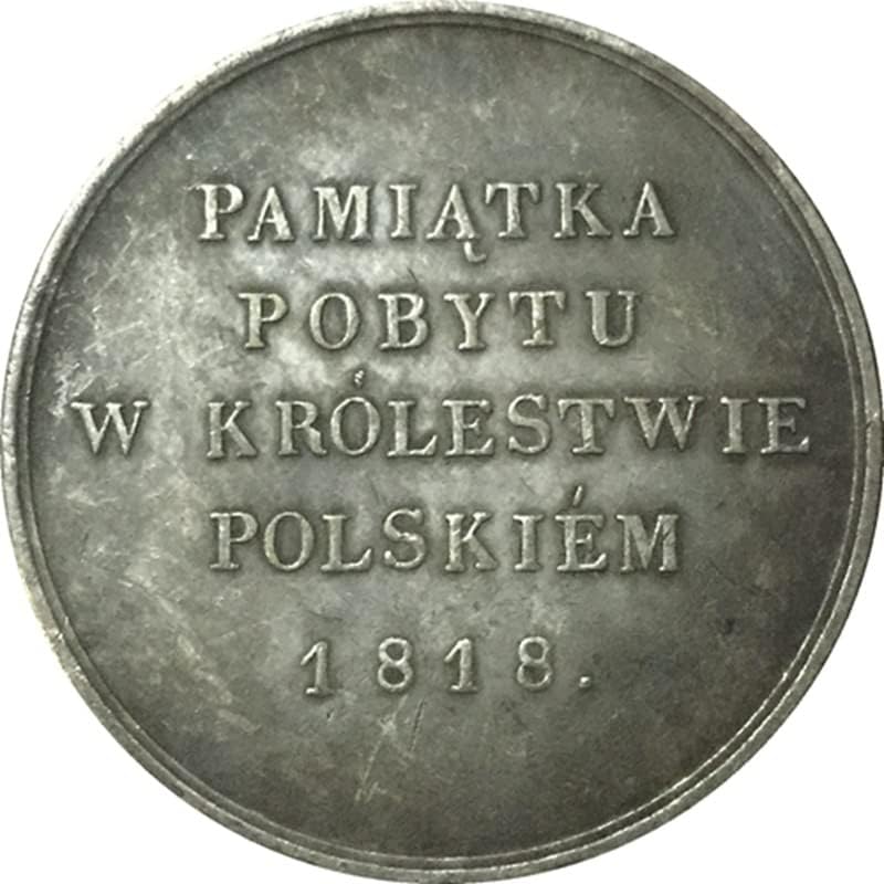 מדליה רוסית 1818 מטבע עתיק מטבע מטבע 40 ממ