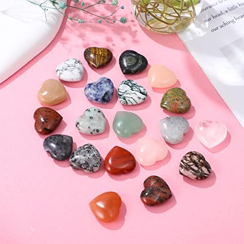 ABAODAM DIGE DEKER קישוט לב 20 PCS גבישי לב טבעי אהבה אהבה בצורת לב אבני ריפוי אבן חן לכיס לכישוף מדיטציה