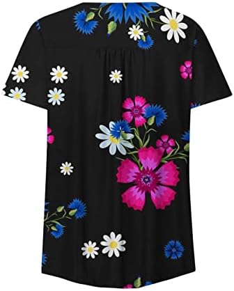 חולצות אישה קיץ נשים שרוול קצר כפתור צוואר פרח מודפס קפלים חולצה טופ חולצה עליונה בגודל מזדמן