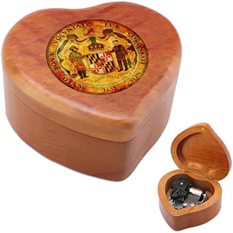 וינטג 'מרילנד סמל קופסת מוסיקה מעץ צורה בלב קופסאות מוזיקליות קופסאות עץ וינטג' למתנה