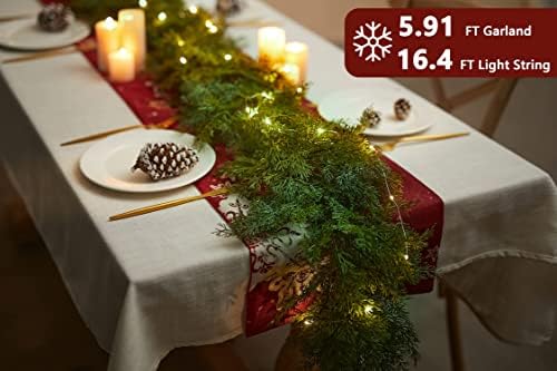 6ft לחג המולד מסיבת גרלנד שמחה ארז ארז עם חוט נורות LED בגודל 16.4ft, צמח ירק לקישוטים לחג המולד