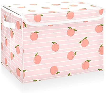 קטאקו פחי אחסון אפרסק ורוד חמוד עם מכסים וידיות, בד קוביית מיכל אחסון גדול סל קוביית מיכל עם קופסאות