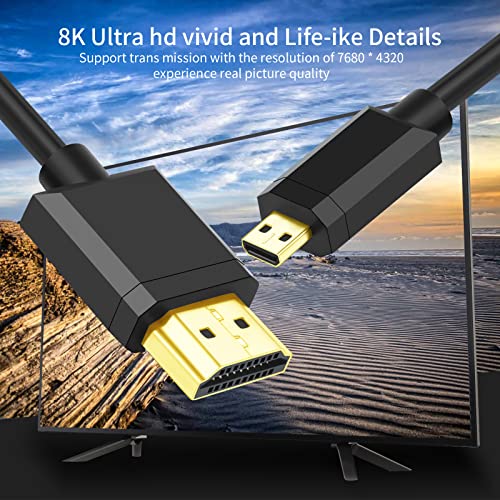 מיקרו HDMI ל- HDMI 2.1 8K כבל 3ft, מהירות גבוהה במיוחד 8K@60Hz 4K@120Hz 48 ג'יגה -סיביות HDMI תואם