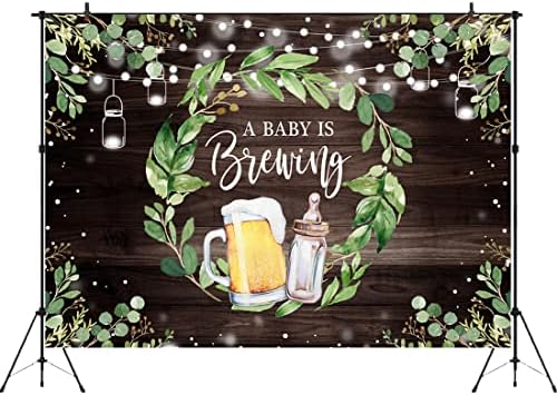 תינוק מתבשל תינוק מקלחת רקע בקבוק האכלה ובירה 7 על 5 רגל עלים ירוקים רצפת עץ צילום רקע יילוד תא צילום סטודיו עוגת