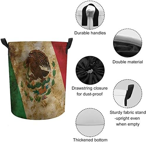 גראנג ' דגל של מקסיקו כביסה מתקפל סל גדול כביסת קל משקל אחסון סל צעצוע ארגונית עם ידיות