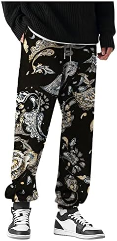 מכנסי זיעה של Xiaxogool לאדם, שני הטון של הגברים Boho הדפס גרפי מכנסי טרנינג רחבים מכנסיים גוש צבעים אלסטיים מכנסיים