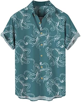 כפתור למטה חולצה גברים קיץ חוף רגיל-התאמה כפתור למטה פעיל חולצות פסים הדפסת קצר שרוול הוואי חוף חולצות
