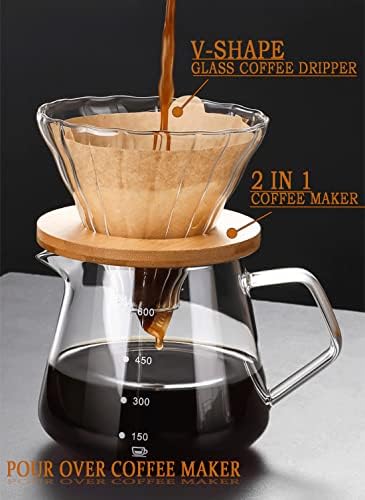 Cofisuki שופך מעל מכונת קפה - 600 מל שרת קפה קרפה זכוכית עם טפטוף/פילטר קפה זכוכית, מכונת קפה