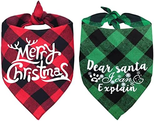כלב חג המולד בנדנות 2 חבילות קלאסיות משובצות צעיף חתול ביב ירוק אדום, צעיפי כותנה הפיכים כלבים גדולים חג