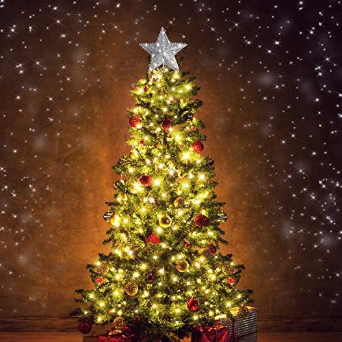 MAIAGUE 10 אינץ 'טופר עץ חג מולד עם 20 אורות LED, קישוטי עץ חג המולד מתכת נצנצים לחג מסיבות בית קישוטי חג המולד,