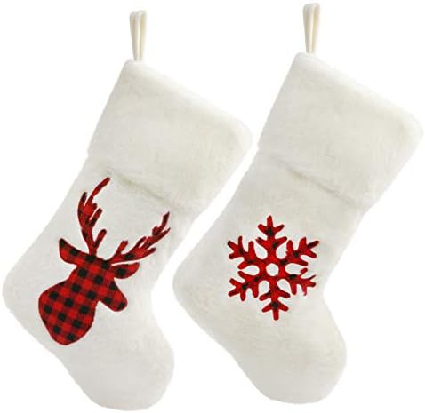 Houwsbaby 2 PCS גרבי חג המולד סט מחזיקי קטיפה עם איילים טארטניים פתית שלג רכה ערכת גרביים קישוט