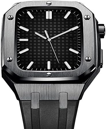 Dyizu Silicone Watch Band Metal Metal Lezel עבור Apple Watch 44/45 ממ אביזרי ערכת MOD ， רצועת סיליקון החלפת