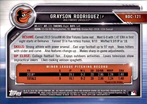 2019 דראפט כרום באומן BDC-121 גרייסון רודריגז RC טירון בולטימור אוריולס MLB כרטיס מסחר בייסבול