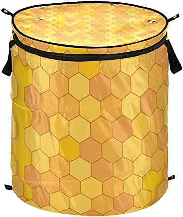 דבש דבורת דבורה פופ כביסה מכסה עם מכסה רוכסן סל כביסה מתקפל עם ידיות מארגן בגדי סל אחסון מתקפל