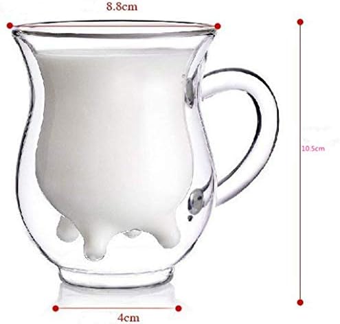 כוס זכוכית בורוסיליקט בורוסיליקט - עגל חמוד וחצי עמידות בפני חום ושכבה כפולה כוס חלב פרה - כוס חלב חלב קנקן