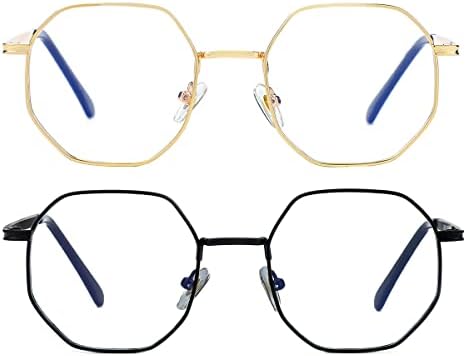 יובקיט מצולע כחול אור חסימת משקפיים לנשים גברים בציר מתומן כיכר ללא מרשם מתכת משקפיים