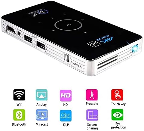 מקרן מיני DLP DLP Smart, 4K LED 1080p WiFi Bluetooth Pocket Pocket HD קולנוע ביתי קולנוע משפחתי קולנוע,