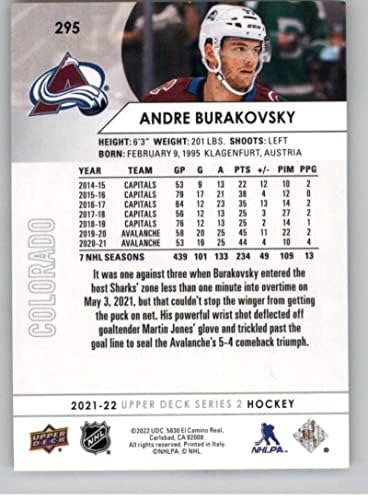 2021-22 סיפון עליון 295 אנדרה בורקובסקי קולורדו מפולת סדרה 2 כרטיס מסחר בהוקי NHL
