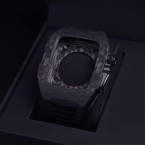 ערכת שינוי שעון סיבי פחמן של AMALL עבור Apple Watch 7 45 ממ מארז פחמן, עבור 6 SE 5 4 44 ממ רצועת גומי פלואורו