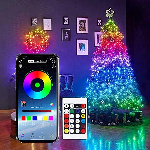 אורות מחרוזת חג המולד של כוכב נצנוץ, 16ft ו- 33ft LED רב -צבעוני משתנים אור עץ, אפליקציית טלפון ובקרת צבע