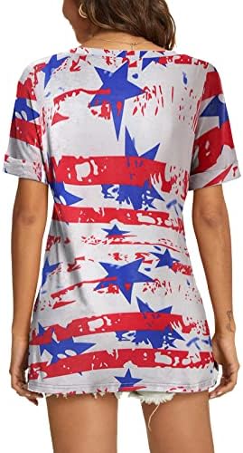 4 ביולי חולצות חולצות לנשים שרוול קצר צווארון V-צווארון Tshirt כוכבי דגל אמריקאים כוכבי טוניקה חולצת