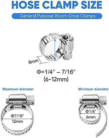 סט מהדק צינור Ticonn 20 יחסי צינור - 1/4 '' - 7/16 '' 304 מלחצי צינור תולעת נירוסטה לצינור, בינלאומי,