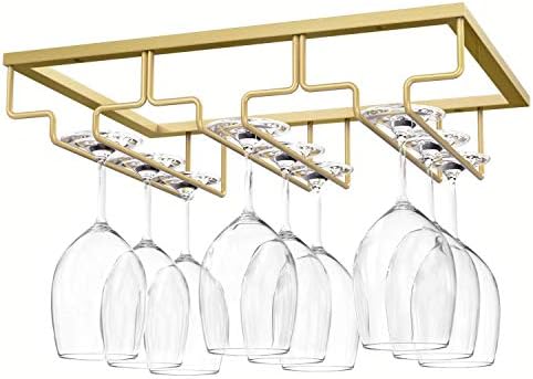 מתלה זכוכית יין Hodzumrac מתחת למתלה כלי גזע ארון, מארגן מחזיק זכוכית יין לארון כוסות בר כוסות אחסון קולב