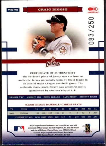 CRAIG BIGGIO JSY CARD 2004 DONRUSS SERIES World Series Fabric Al/NL 79