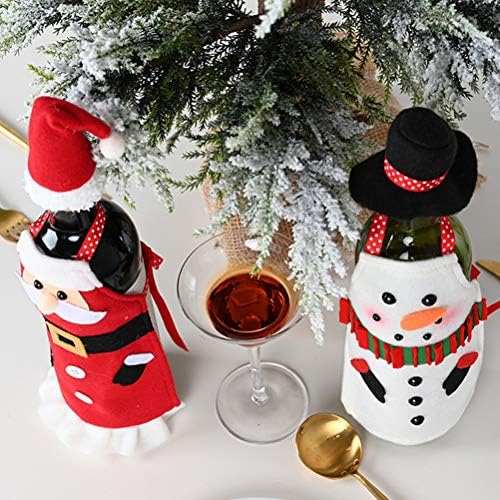 Pretyzoom 2 סט סטים כובע בקבוק חג מולד יצירתי וסינר איש שלג עיצוב חג המולד כיסוי בקבוק יין אדום כובע סינר