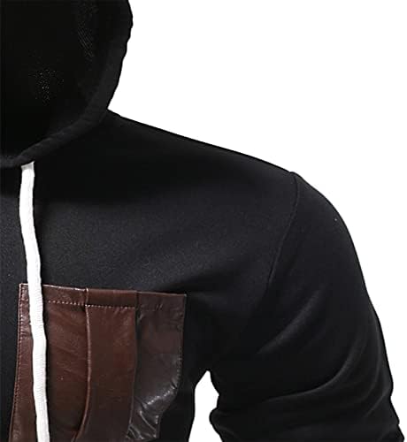 מעילי ברדס של XZHDD לגברים, סתיו בלוק צבע חורף טלאי טלאים סווטשירטים סוודר ספורט קפוצ'ונים מזדמנים לבוש חיצוני
