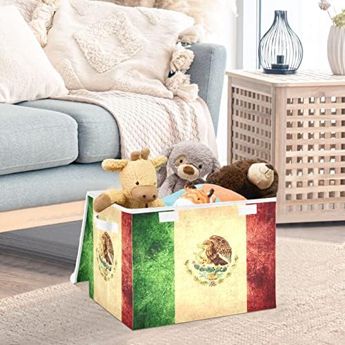 KRAFIG VINTAGE MEXICAN דגל קופסת אחסון מתקפלת מארגן קובייה גדול פחים סלי מכולות עם ידיות מכסים לארגון