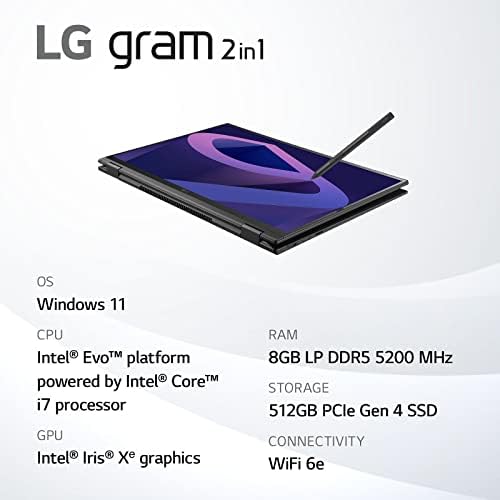 LG GRAM 14T90Q 2-in-1 TABLET מחשב נייד, תצוגת IPS 14 , IP
