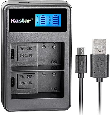 Kastar LCD מטען רזה כפול עבור NIK EN-EL15, NIK D850, D750, D7000, D7100, D7200, D7500, D800,
